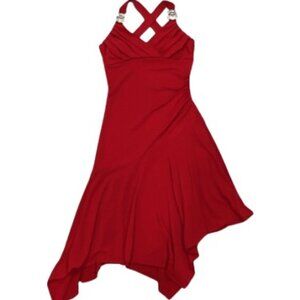 Trixxi Y2K Red V-Neck Handkerchief Hem Drop Waist Dress - EUC